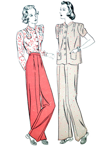 1940s Advance 2212 High Waist Pants & Blouse Top Pajama Sewing Pattern