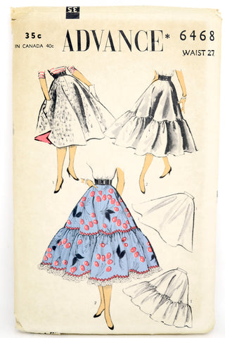 1950s 1953 Advance 6468 Vintage Petticoat Circle Skirt Sewing Pattern