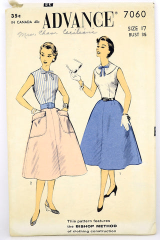 Advance 7060 Vintage 1955 Blouse & flared Skirt Sewing Pattern