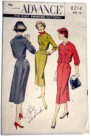 1950s Advance 8214 Vintage Dress Pattern 50s
