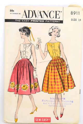 1950s Advance 8911 Vintage Blouse s& Skirts Sewing Pattern