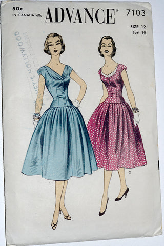 Advance 7103 Vintage Dress Sewing Pattern 1950s