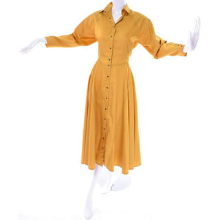 Mustard yellow vintage Alaia dress with full skirt and puff sleeves