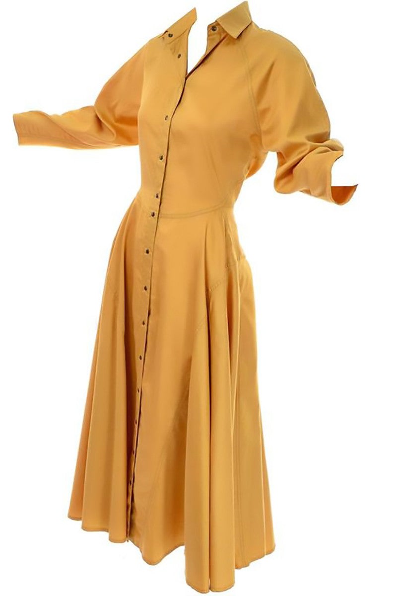 Alaia 1980's Mustard Marigold Vintage Dress W/ Full Skirt US 10 Fr 42 Alaia 1980's Mustard Marigold Vintage Dress W/ Full Skirt US 10 Fr 42