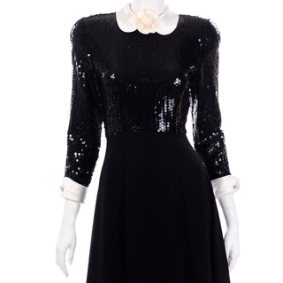 Vintage Albert Nipon Black Sequin Evening Dress w Removable Collar Modig Vintage Albert Nipon Black Sequin Evening Dress w Removable Collar Modig