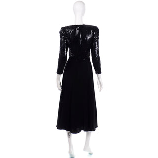 Albert Nipon Vintage Black Sequin Dress w Removable Ivory Collar & Cuffs with flower