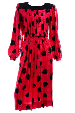 1980s Albert Nipon Vintage Red and Black Print Dress