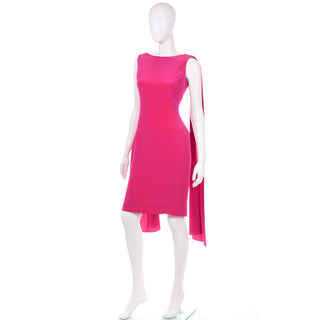 Albert Nipon Vintage Sleeveless Berry Pink Sheath dress with draping