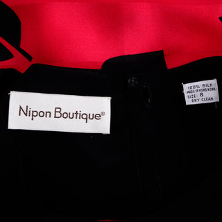 1980s Albert Nipon Vintage Red and Black Print Dress 100% silk 