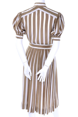 Vintage Albert Nipon Brown Striped Silk Dress