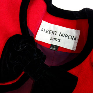 Deadstock Albert Nipon Vintage Red Skirt & Jacket w Black Bows Suit w Tags Made in Hong Kong
