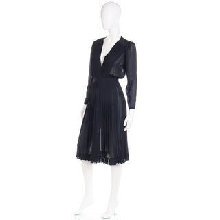 Chic 1970s Albert Nipon Sheer Black Vintage Day or Evening Dress