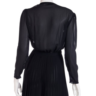 1970s Albert Nipon Sheer Black Vintage Day or Evening Dress sheer sleeves