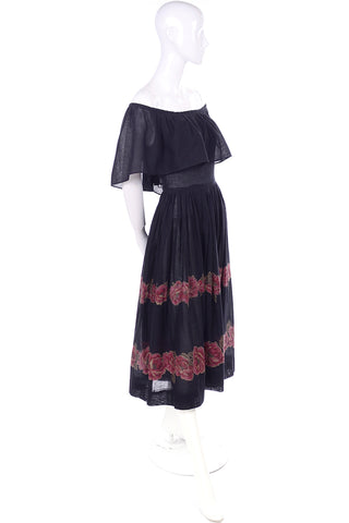 Albert Nipon 70s Vintage Black Voile Peasant Dress