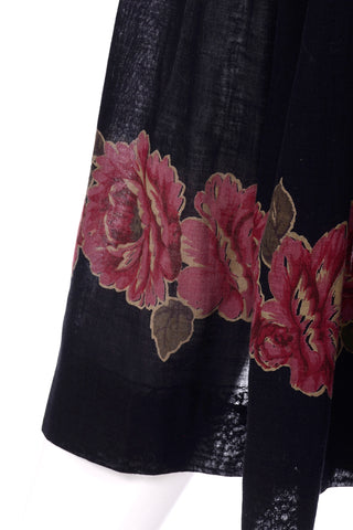 Albert Nipon 1970s Vintage Black Voile Peasant Dress Roses