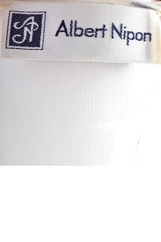 Albert Nipon Semi Sheer White Colorful Floral Print 1970s Vintage Dress label