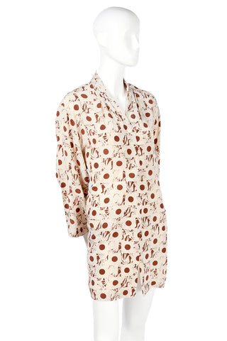 1970s Albert Nipon Abstract Brown Cream Print Silk Halter Dress W Jacket & Coat