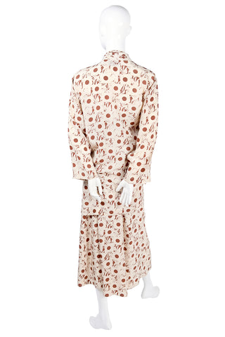 1970s Albert Nipon Abstract Brown Cream Print Silk Halter 70s Dress W Jacket