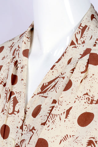 1970s Albert Nipon Abstract Brown Cream Print Silk Halter Dress W Jacket