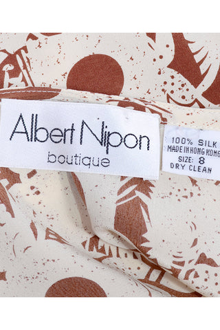 1970s Albert Nipon Abstract Brown Cream Print Silk Halter Dress W Jacket