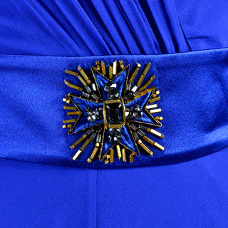Alberta Ferretti blue cape dress beaded belt