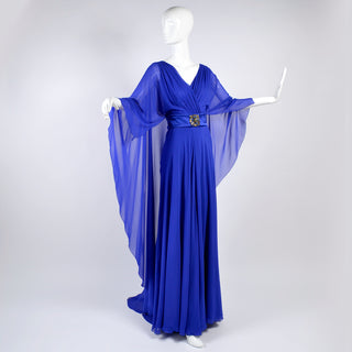 Blue silk chiffon Alberta Ferretti dress with train