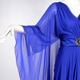 Alberta Ferretti blue silk chiffon designer evening gown