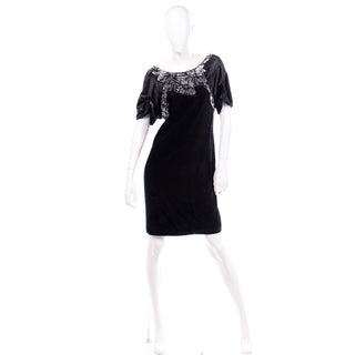 Alberta Ferretti Beaded Sequin Black Velvet Evening Dress