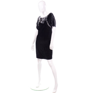 Alberta Ferretti Beaded Sequins Black Velvet Evening Dress Medium
