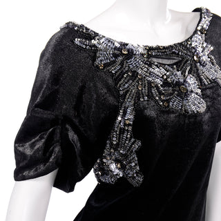 Alberta Ferretti Beaded Sequins Black Velvet Evening Dress Rayon and Silk