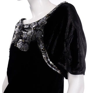 Alberta Ferretti Beaded Sequins Black Velvet Evening Dress elegant