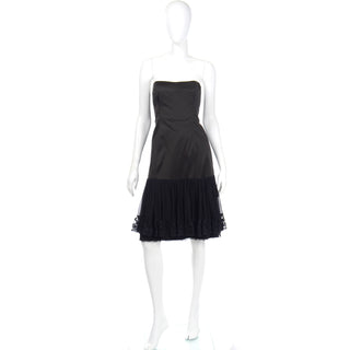 Philosophy Alberta Ferretti Black Silk Strapless Evening Dress with wide lace hem