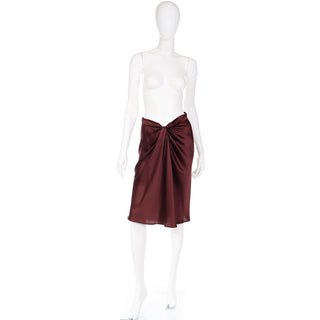 2000s Alberta Ferretti Brown Silk Skirt w/ Draped Front