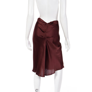 2000s Alberta Ferretti Brown Silk Skirt w/ Pin Tucked Back