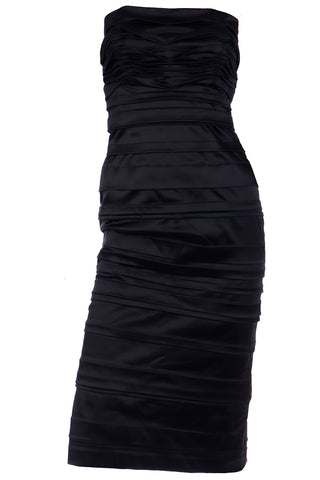 2000s Alberta Ferretti Black Satin Strapless Evening Dress