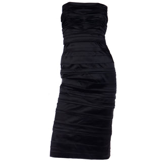 2000s Alberta Ferretti Black Satin Strapless Evening Dress 6