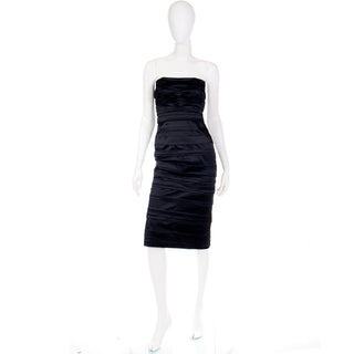 Vintage Alberta Ferretti Philosophy Black Satin Strapless Evening Dress Modig Vintage Alberta Ferretti Philosophy Black Satin Strapless Evening Dress Modig