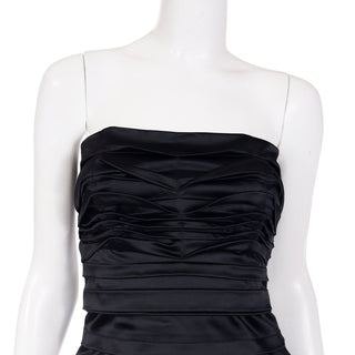 2000s Alberta Ferretti Black Satin Strapless Evening Dress Unworn