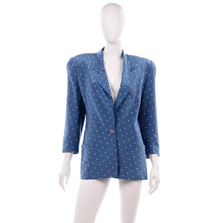 1980s Blue Polka Dot Silk Vintage Blazer for Women