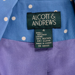 Alcott & Andrews 1980's Silk Blue Blazer