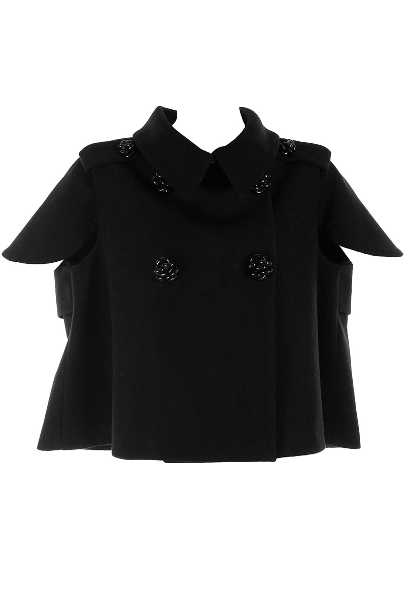 2009 Alexander McQueen Black Wool Sculptured Capelet Jacket 42 6 – Modig
