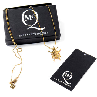 Alexander McQueen Gold Plated Bug Pendant Necklace McQ