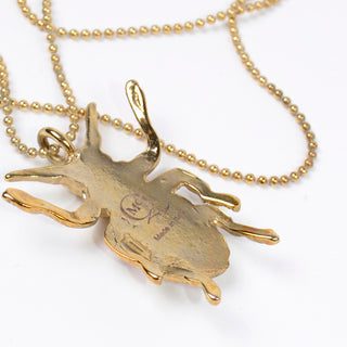 Alexander McQueen Gold Plated Bug Pendant Necklace on ball chain
