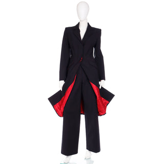 Documented 1998 Joan Alexander McQueen Red Pinstripe Vintage Coat Pant Suit