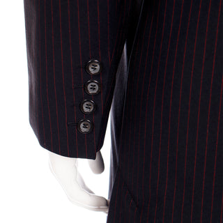 Alexander McQueen 1998 Vintage Pinstripe Long Coat Jacket and Wide Leg Pinstripe Pants