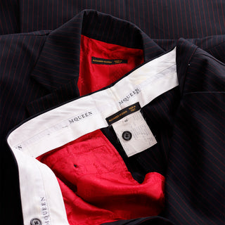 Documented 1998 Joan Alexander McQueen Red Pinstripe Vintage Coat Pant Suit Labels