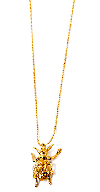 Alexander McQueen Gold Plated Bug Pendant Necklace