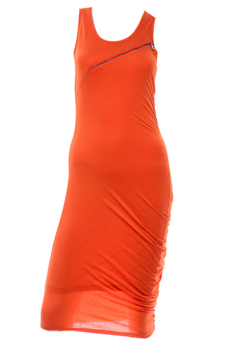 McQ Alexander McQueen Orange Stretch Knit Zipper Dress Unique draping
