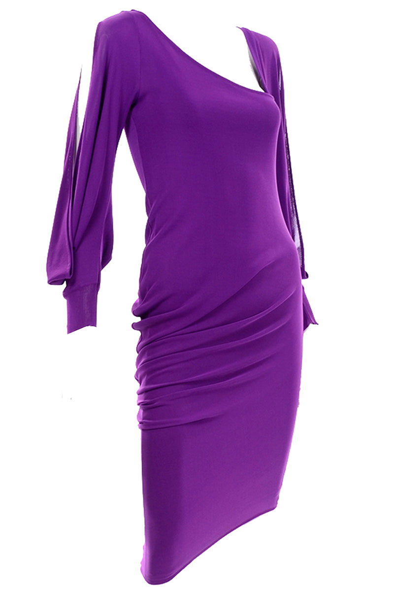 alexander mcqueen purple dress Minimalist 2007 Alexander McQueen Bias Cut Liquid Deep Purple Silk Dre Shrimpton Couture