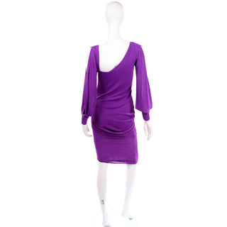 Alexander McQueen Purple Stretch Dress w/ Asymmetrical Neckline & Split Sleeves
